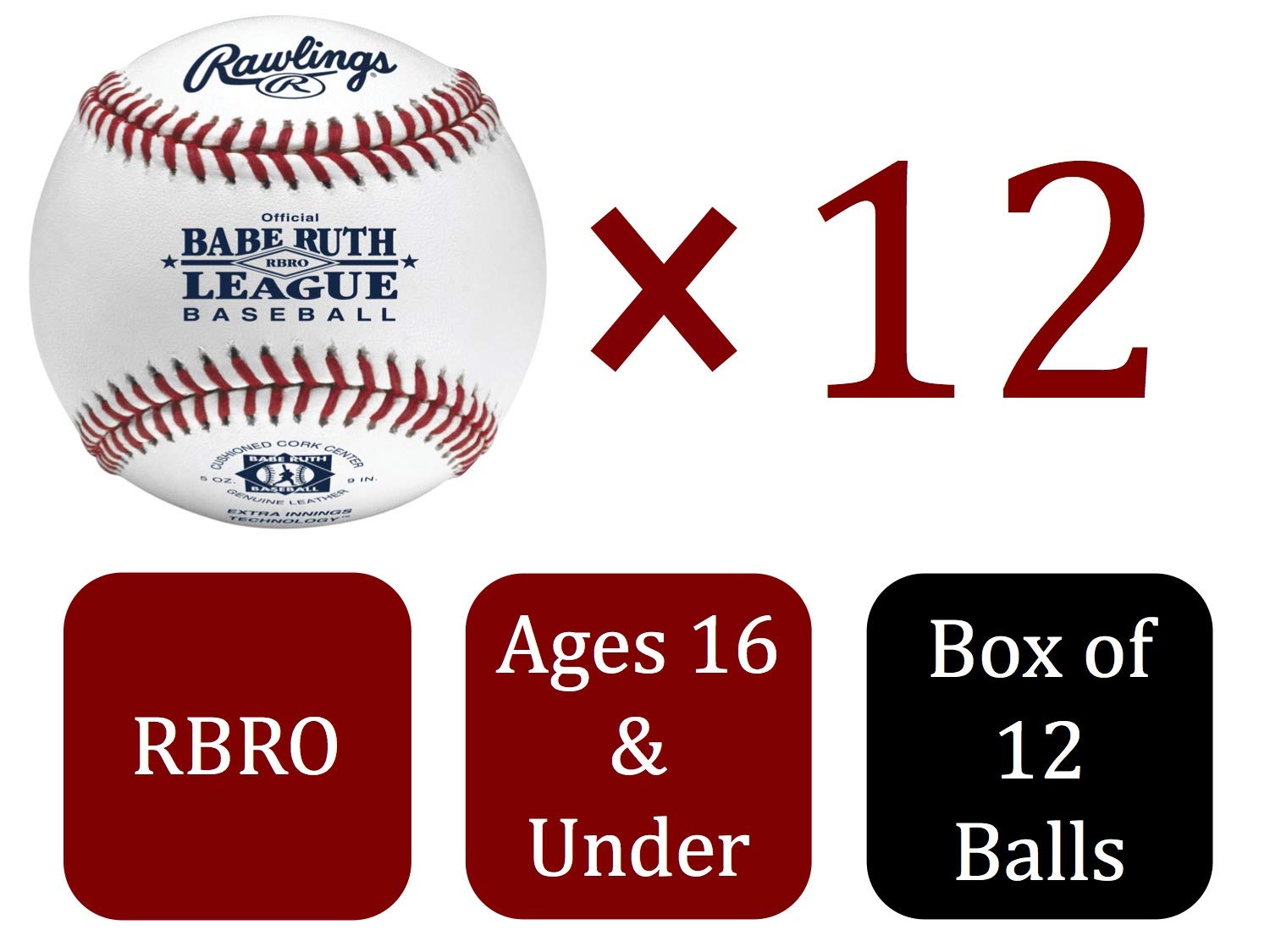 Rawlings Costura elevada Torneo Grado Nena Ruth League Béisbol, 12 Unidades, RBRO