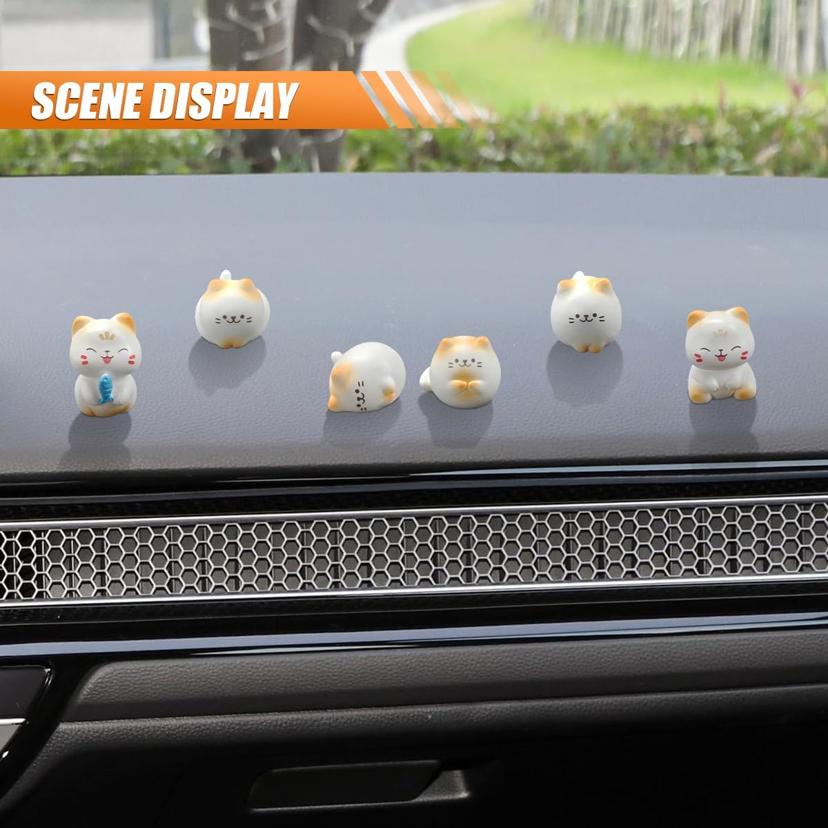Craedli 6PCS Cute Cats Car Dashboard Decorations, Mini Resin Cat Figurines Car Rear View Mirror Accessories, Center Console Decoration Vehicle Interior Ornament for Home Office Desk (Cat) image 3