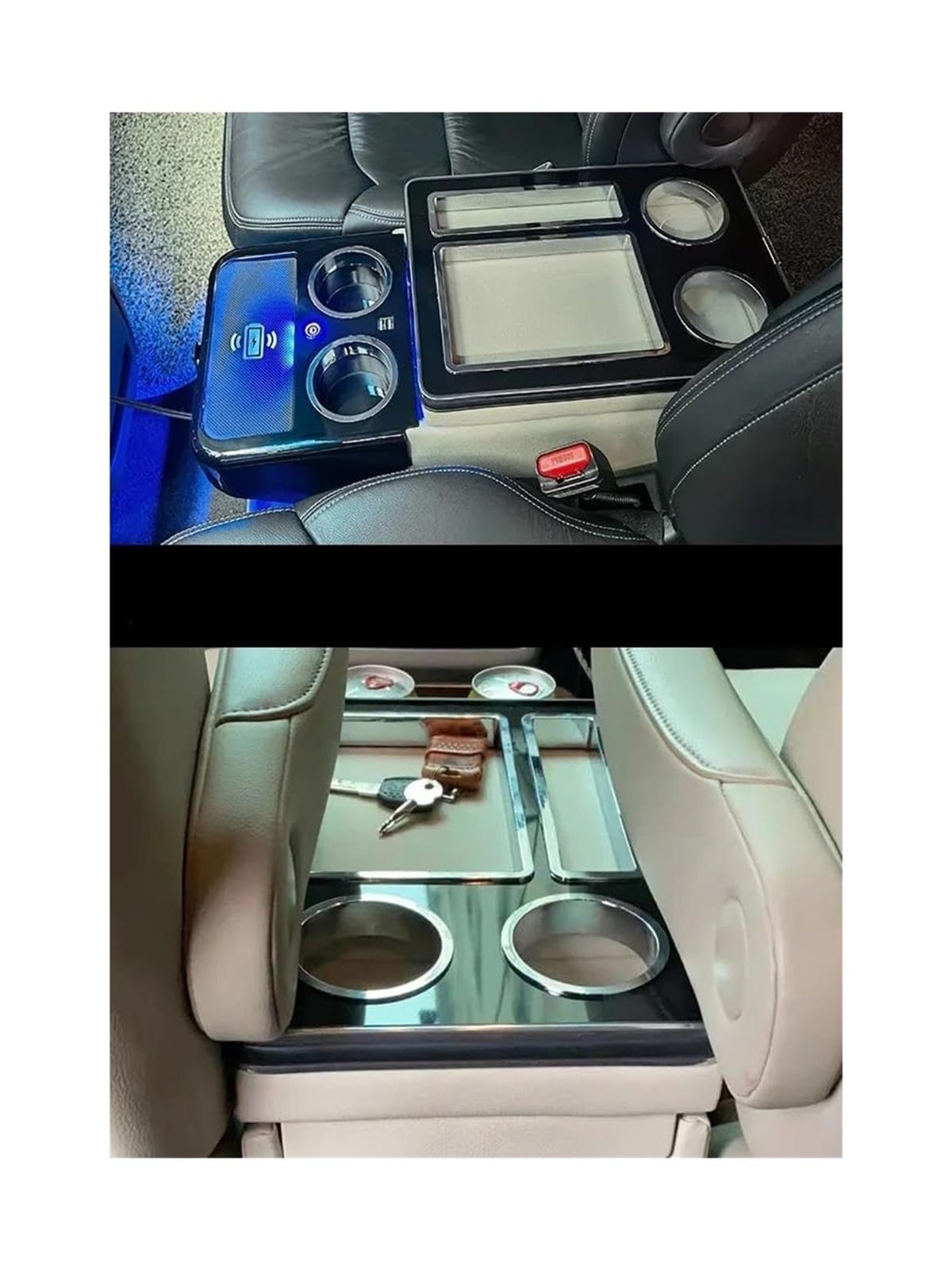 Mittelkonsole Für Peugeot Für Traveller 2016 2017 2018 2019 2020 2021 2022 2023 2024 + Vordere Armlehnenbox Mit USB-Getränkehalter-Atmosphärenlicht(No Wireless Charge 1)