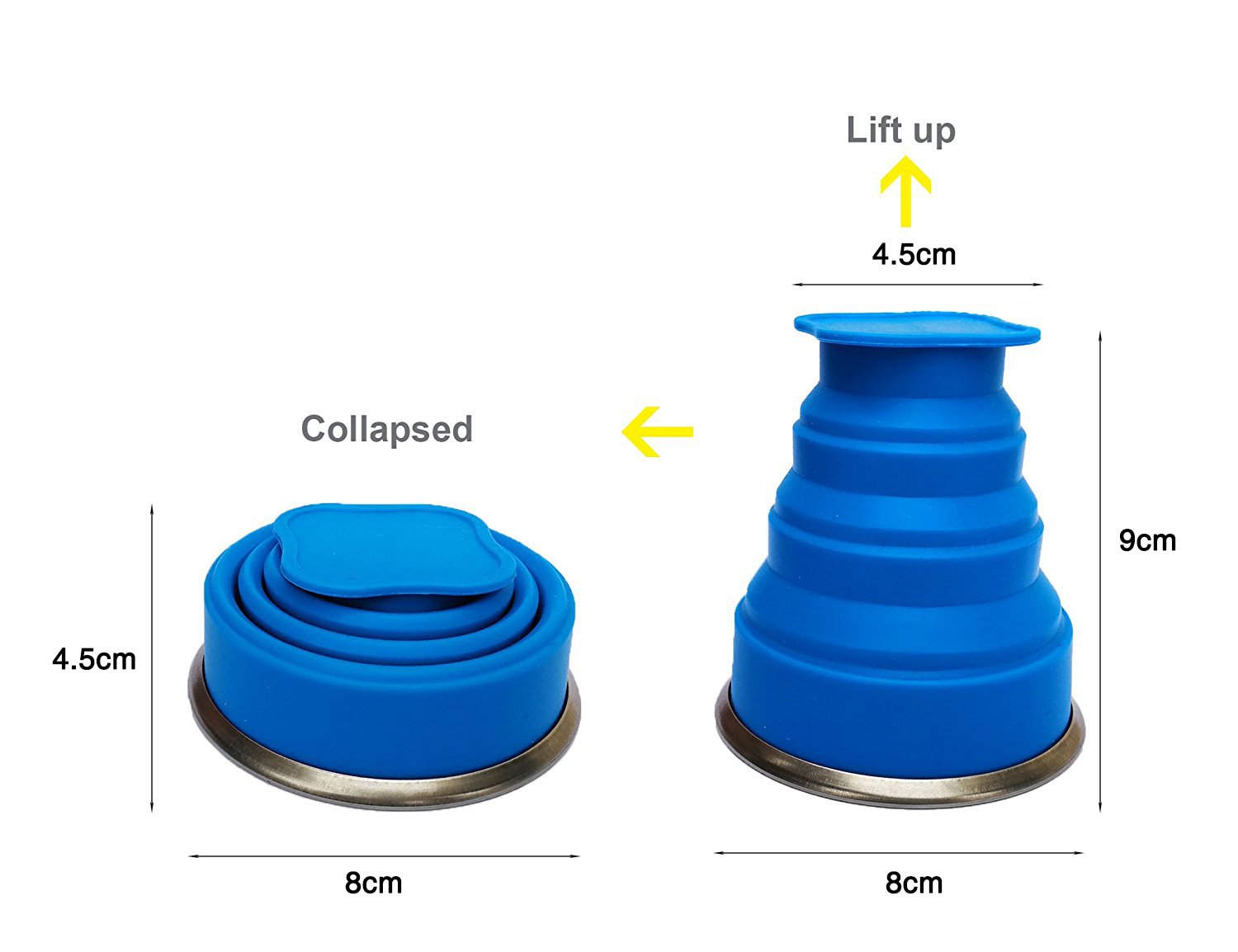 Winterworm Set di 6 tazze pieghevoli con coperchio, 170,1 g, in silicone, pieghevole, tazza da caffè, portatile, per campeggio, escursionismo, picnic