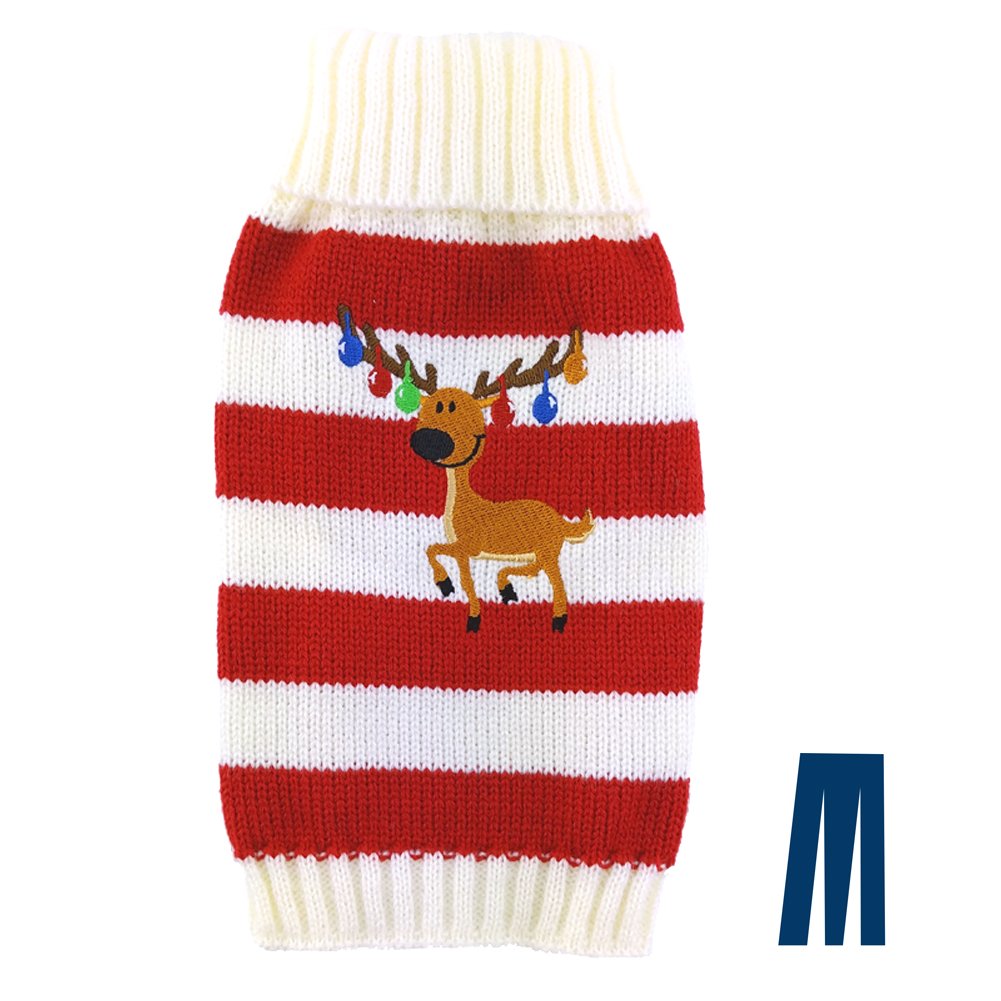 Mikayoo pet Sweater for Small Dog/cat,Ugly Sweater,Color Horizontal Stripes,Christmas Holiday Xmas, Elk Series, Reindeer Series,with Bells(Red,XS)