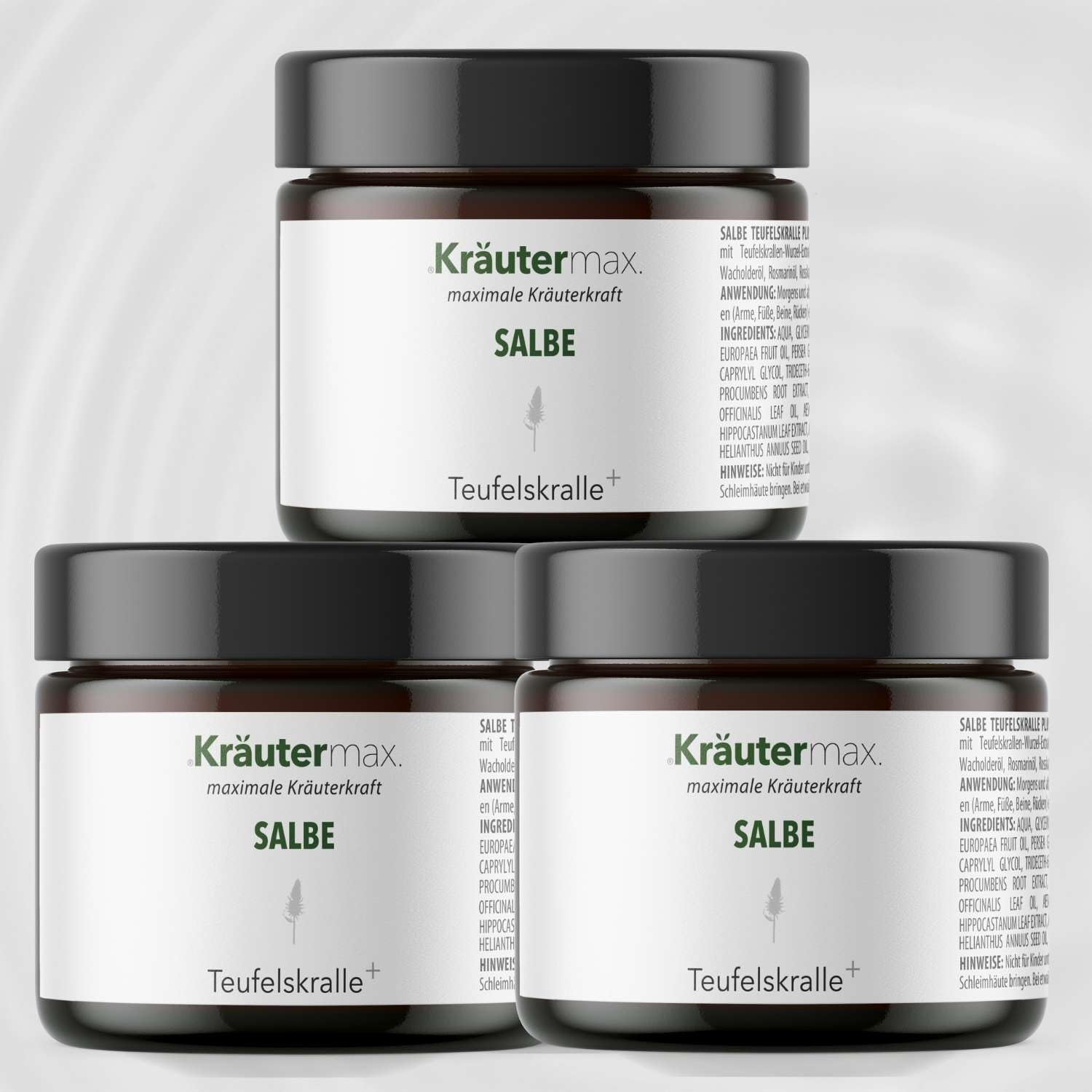 Kräutermax Teufelskralle Salbe Hochdosiert Balsam Creme Extrakt 3 x 100 ml