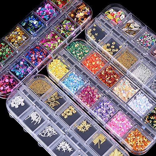 Nagel Pailletten Nail Art Supplies, 4 Boxen Nagel Kunst Strasssteine Kristalle Diamant Nagel Perlen Nails Strass Sticker… – Bild 3