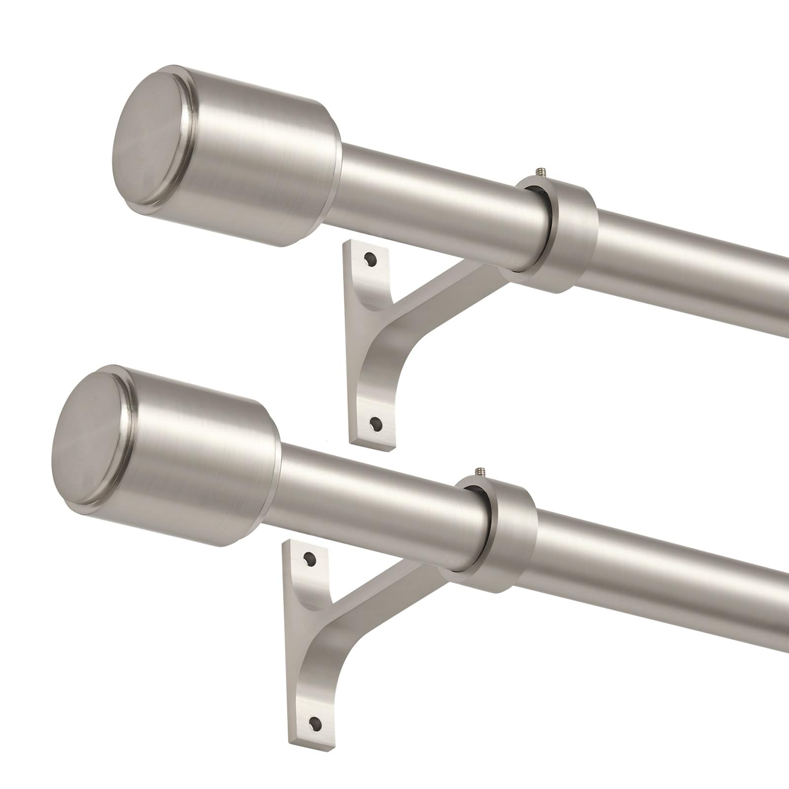Brushed Nickel Curtain Rods for Window 36 to 72 Inch, 2 Pack Drapery Rods, Adjustable Heavy Duty 1-Inch Thicken Window Treatment Rods with Cap Finials
