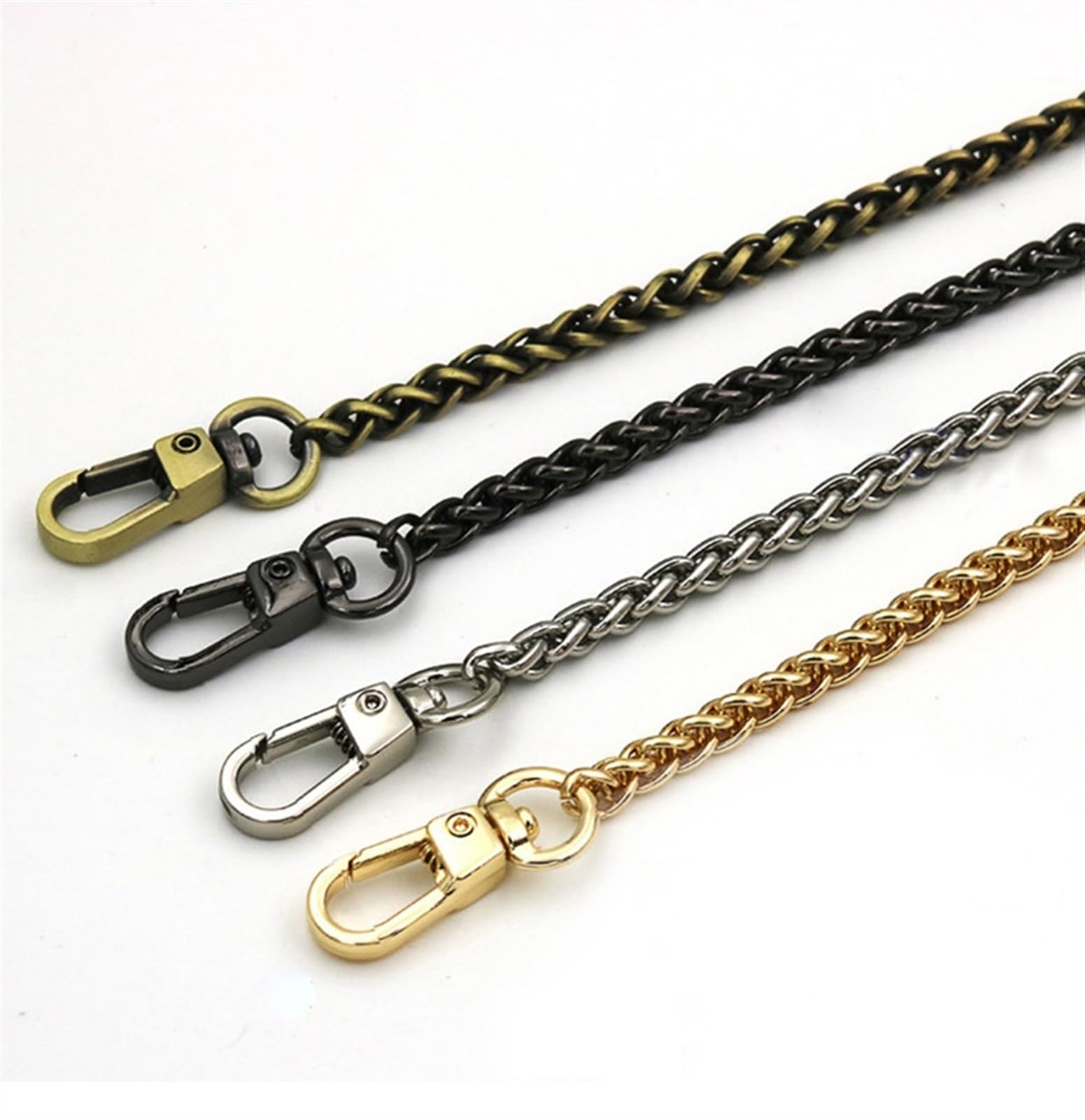 Correa de Hombro para Bolso de 40 cm / 60 cm / 90 cm / 100 cm / 110 cm / 120 cm, Hecha a Mano, en Dorado y Plateado, con Acabado en Bronce Cepillado Negro, Bandolera, Cadena de Met