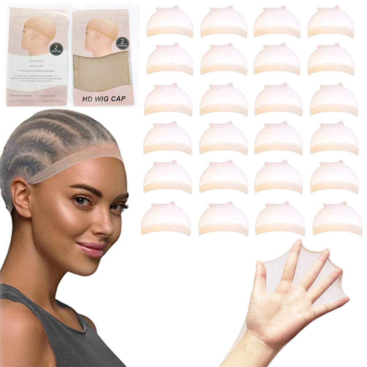 Invisible HD Wig Cap For Lace Front Wig Thin Wig Stocking Cap For Wig Making High-Elastic Transparent Wig Cap For Women Skinlike Clear HD Lace Wig Cap (24PCS/12PACK)