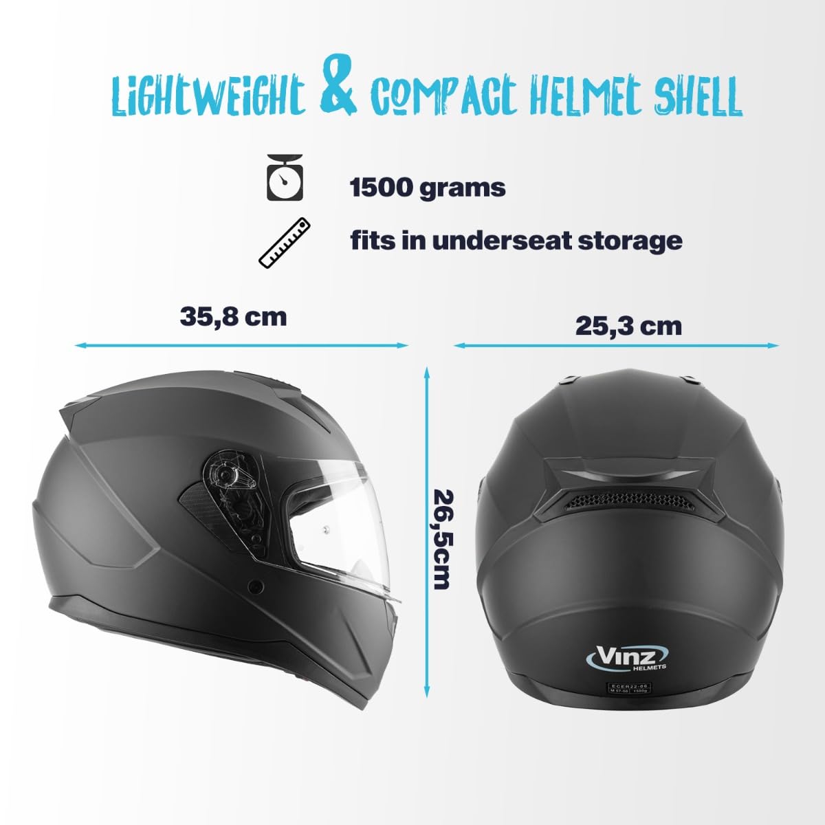 VINZ Vigo Integralhelm | Motorrad Helm Vollvisierhelm Mopedhelm ECE 22.06 | Motorradhelm Full-Face Helme | für Damen & Herren | In Gr. XS-XXL