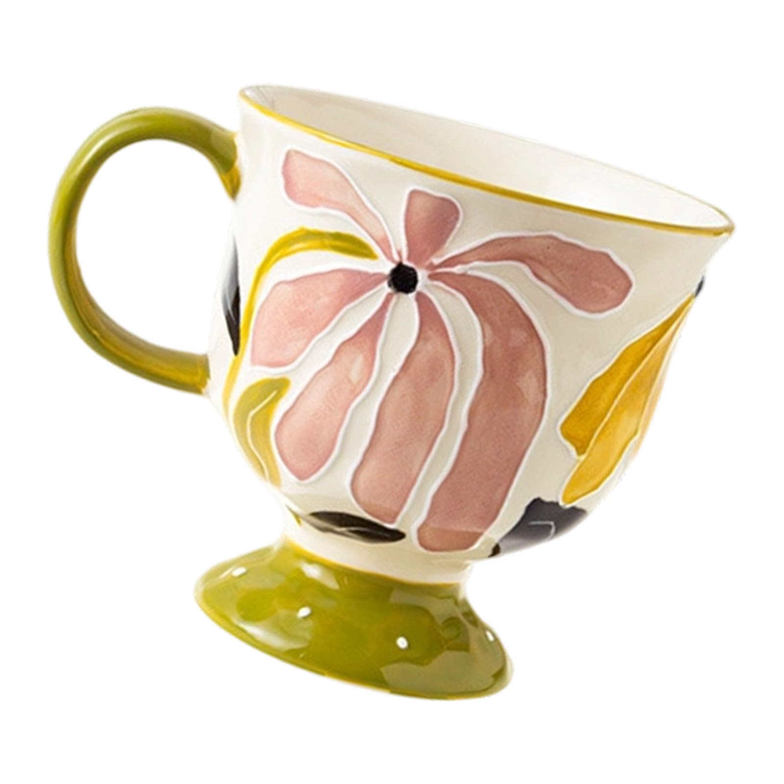 MALSSE Retro Ceramic Mugs with 3D Flower Embossing 401~500Ml Drinking Cup Cup for Tea Coffee Gift Offices Desk Ceramic