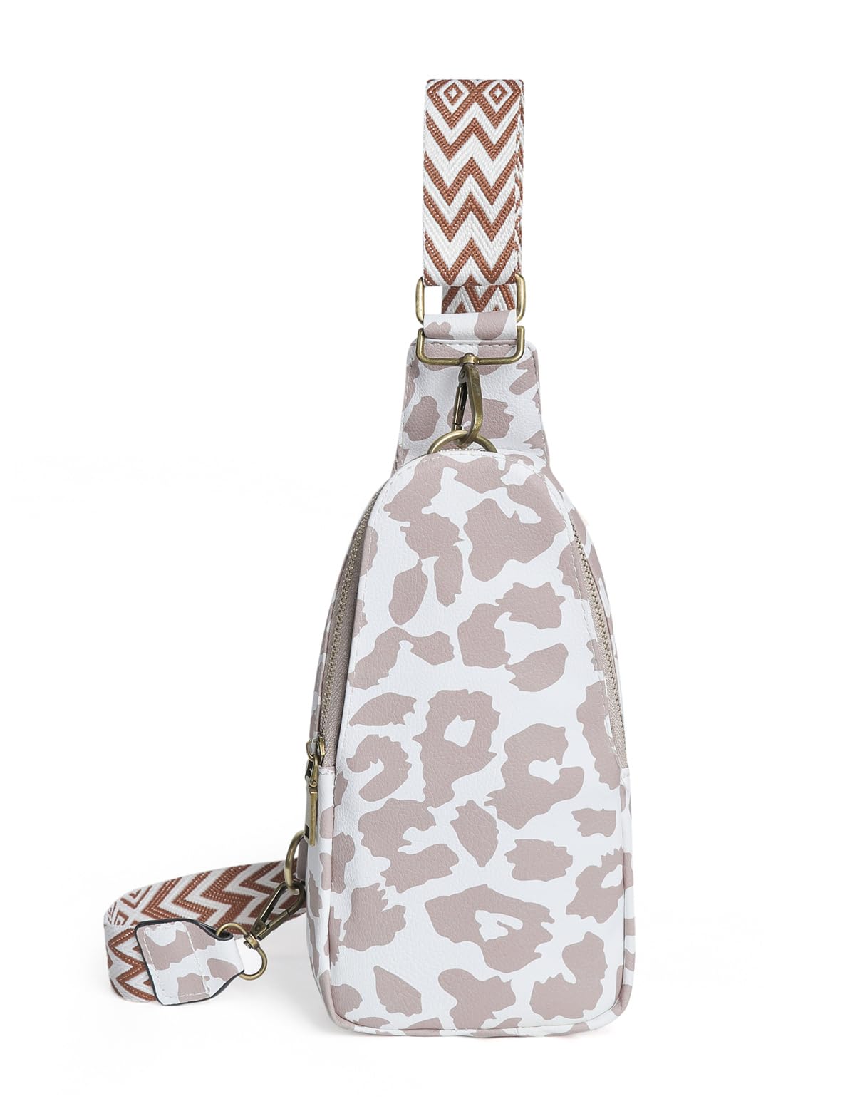 RACHAPE Women Small Crossbody Chest Bag PU Leather Sling Bag Satchel Daypack Hiking Shoulder Backpack for Traveling (Brown) (White)