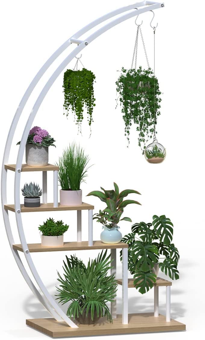 IDZO CNNS Metal Indoor Multiple, Shelf for Planter, Half Moon Plant Stand for Living Room, Balcony, and Bedroom, Natural 1pcs