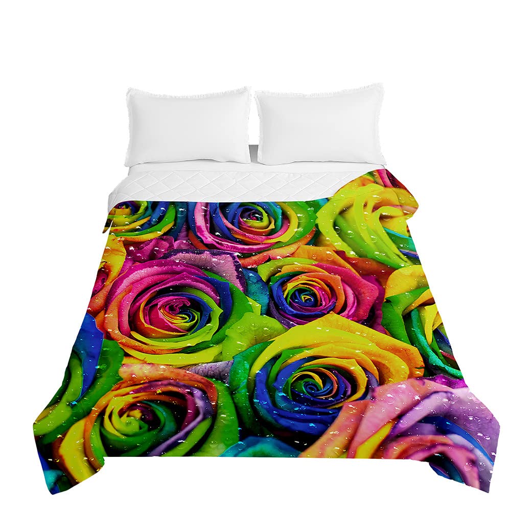 Highdi Colcha de Verano, Colcha para Primavera y Verano ReversibleEstampada - Ligera y Suave Rosa Cubre Cama Fina, colchas Cama Individuales y Dobles Modernas (Rosa Arco Iris,150x200cm)