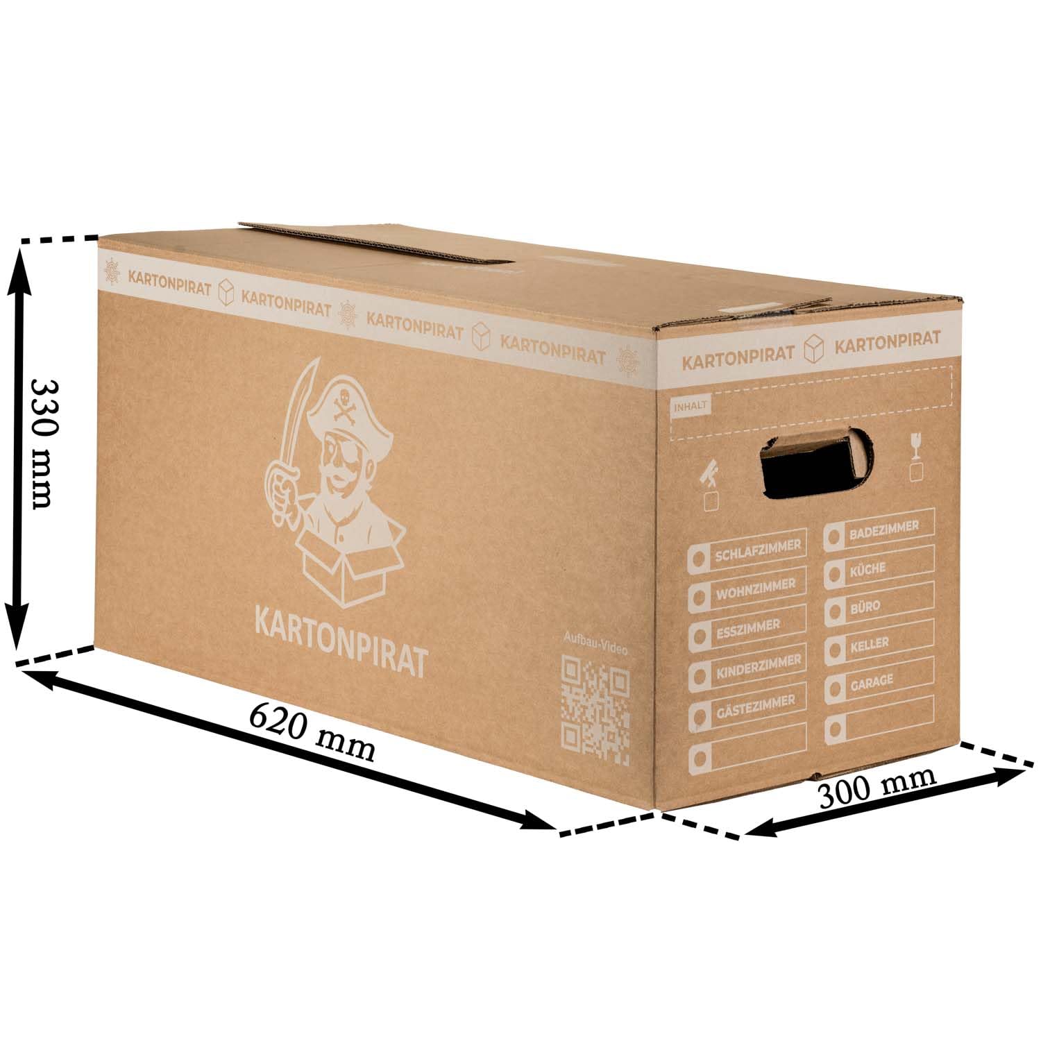 Umzugskartons 62x30x33 cm zweiwellig stabil bis 40 kg verstärkte Griffe stapelbar (20 Stück)