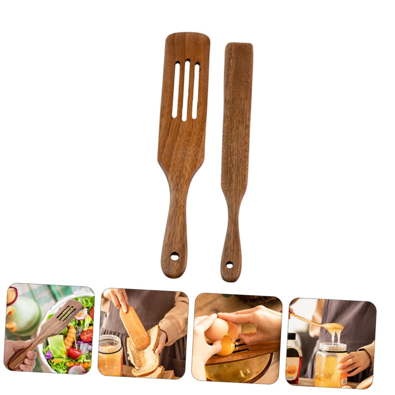 Amosfun 3 Set 2 Pezzi pala di legno kitchen attrezzi x tool tools environ termo spatola per burro spatole flipper tornitore per cucinare Stoviglie in legno utensili da cucina antiaderenti