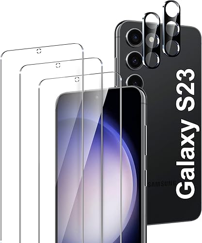 Miniatura 10 de LYWHL Paquete de 3 protectores de pantalla de vidrio templado para Samsung Galaxy S23 Plus / S23+ con 2 protectores de lente de cámara, compatible