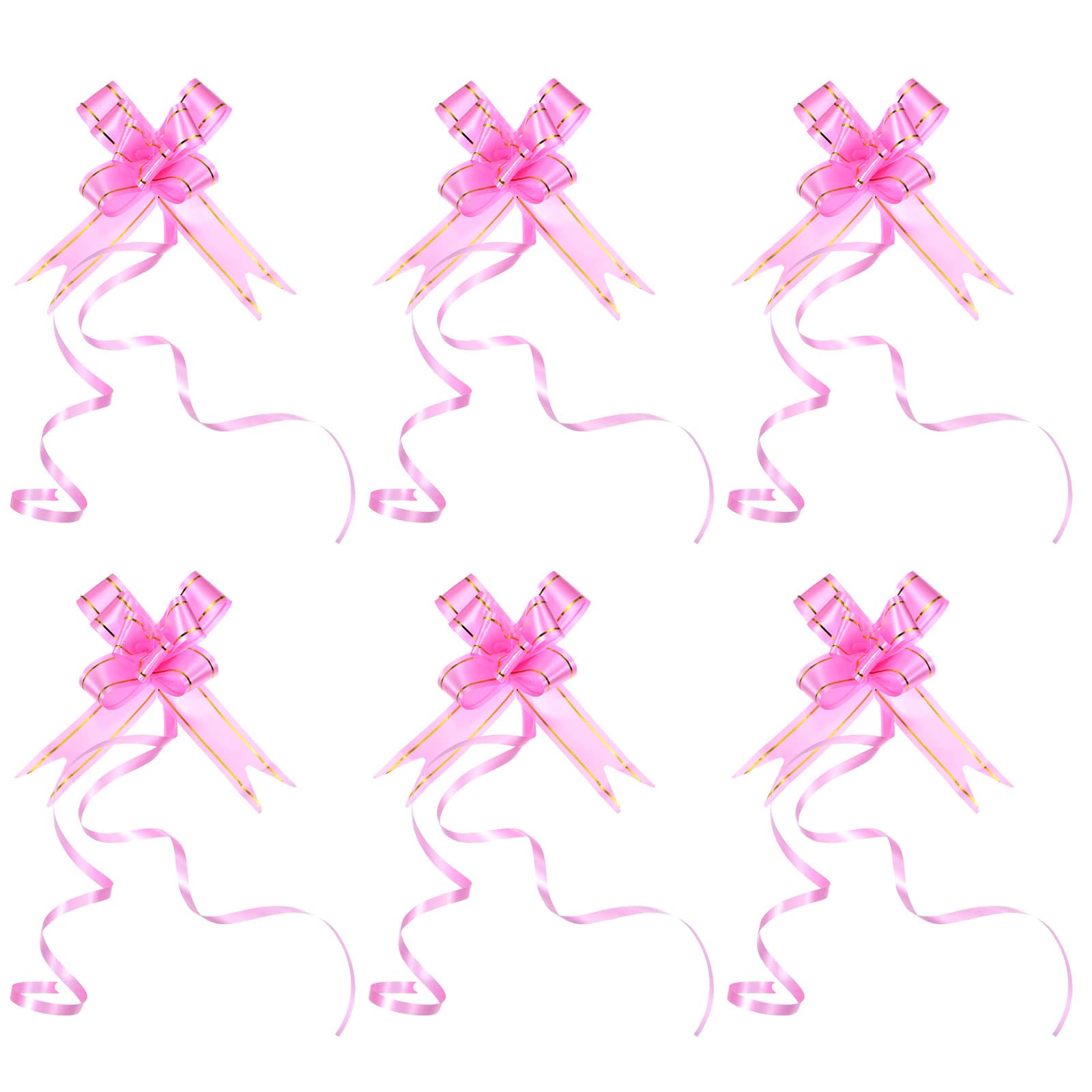 PATIKIL 2.8-inch Pull Bows, 40 Pack Present Wrapping String Ribbon Gold Thread Style Decorative Bow Tie for Wedding Party, Birthday, Pink
