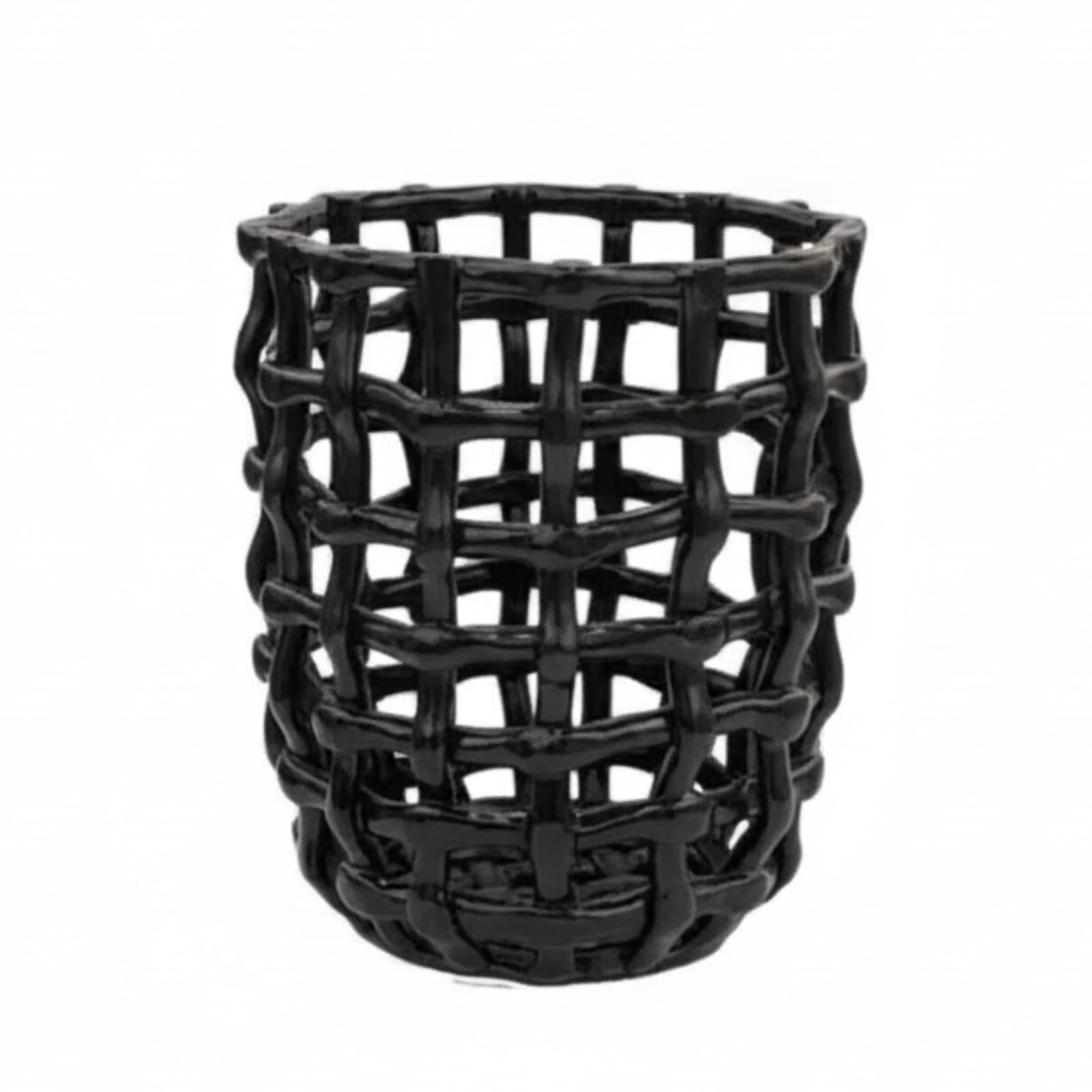 Vaso in Resina Vaso Contemporaneo Portavaso Portapenne Centrotavola con Struttura a Maglia Aperta Minimal Adatto per Scrivania Tavolo Soggiorno Ufficio Reception, Nero