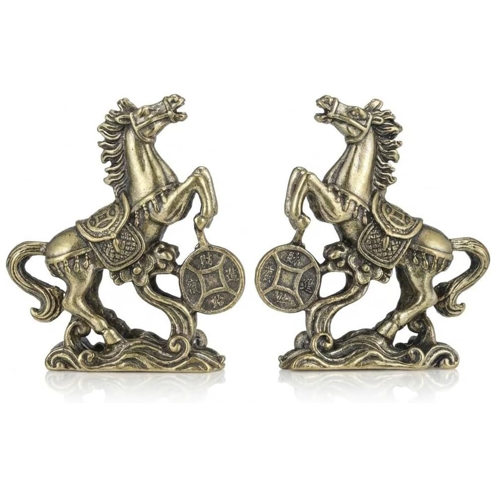 IJSDNVJNDX Golden for Wealth& Luck 2026 Year of, Brass Horse Statue 2 Pcs, Feng Shui Zodiac Animal