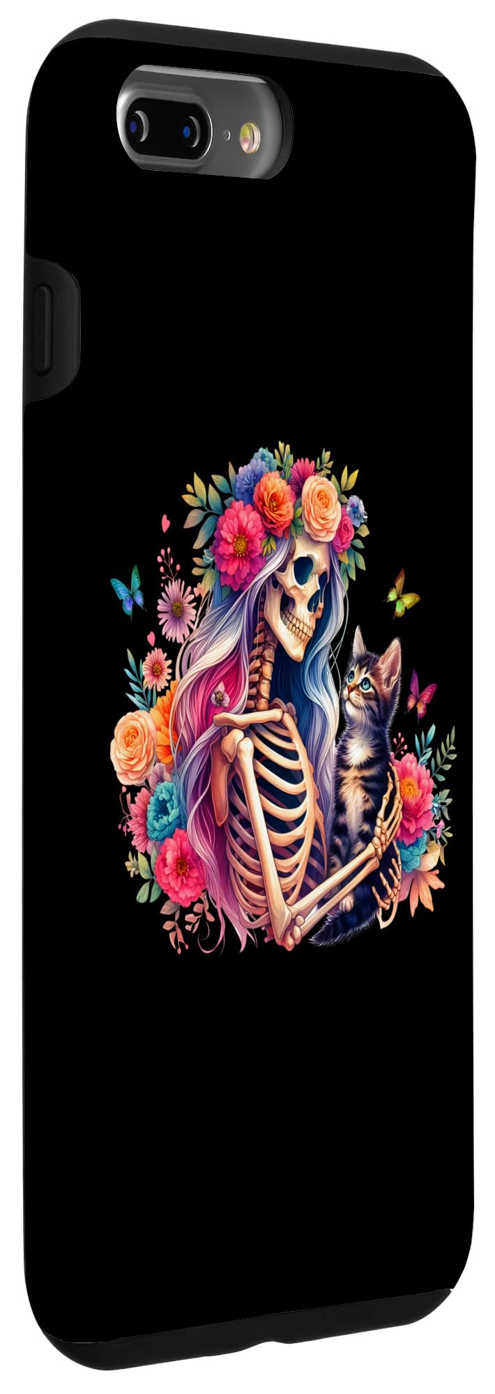 iPhone 7 Plus/8 Plus Female Skeleton And Cute Kitten Cat Lovers Halloween Vintage Case - Image 3