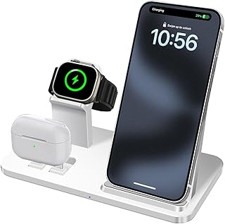 3 in 1 Wireless Charger Charging Station 15W Fast Charge Stand for iPhone 16 15 14 13 12 11 Pro Max XS XR 8 Plus,AirPods Pro2/Pro/4/3/2/1,Apple Watch Series 10/Ultra 2/9/8/7/6/SE/5/4/3/2,White