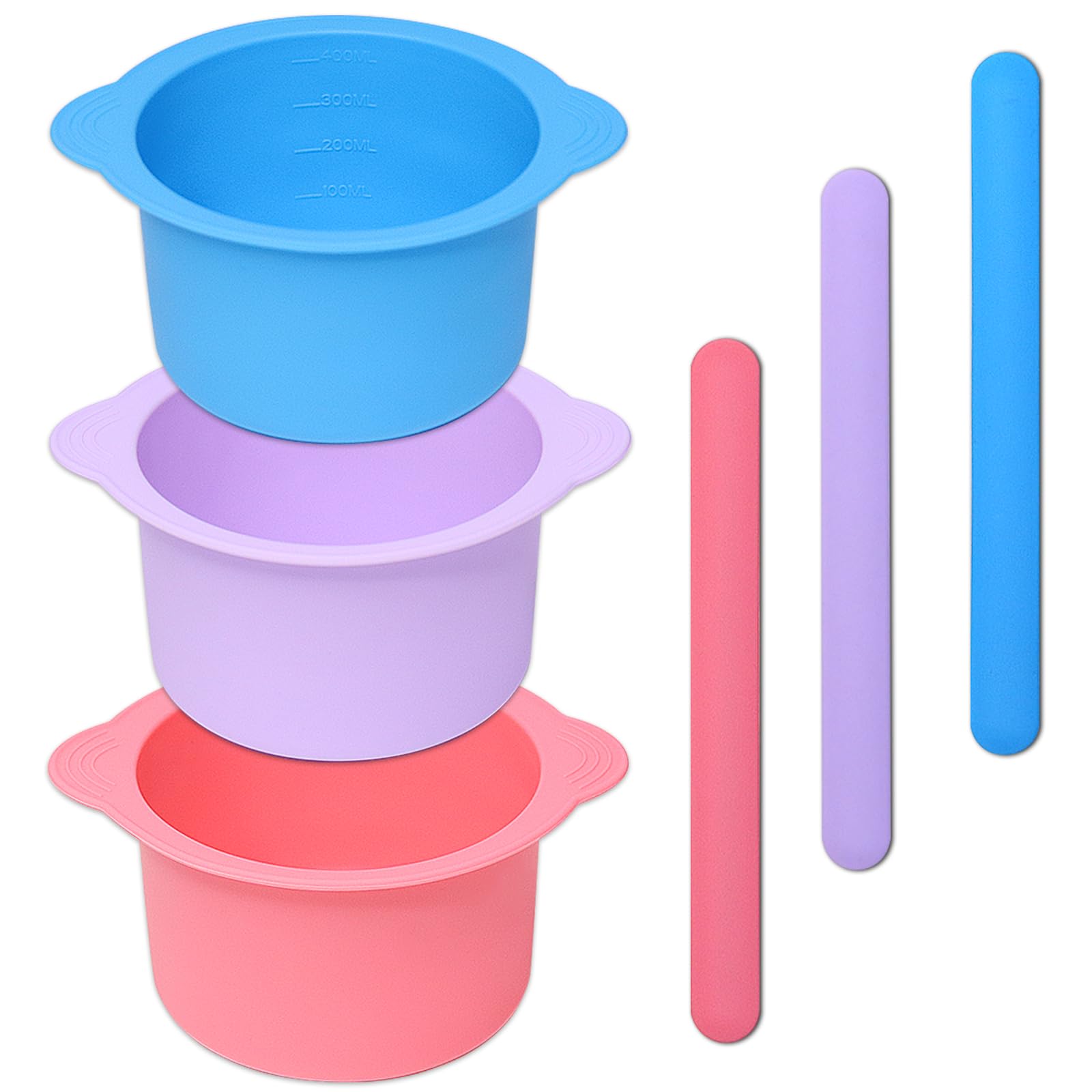 Silicone Wax Warmer Liners with Wax Spatula Sticks, 3-piece Set