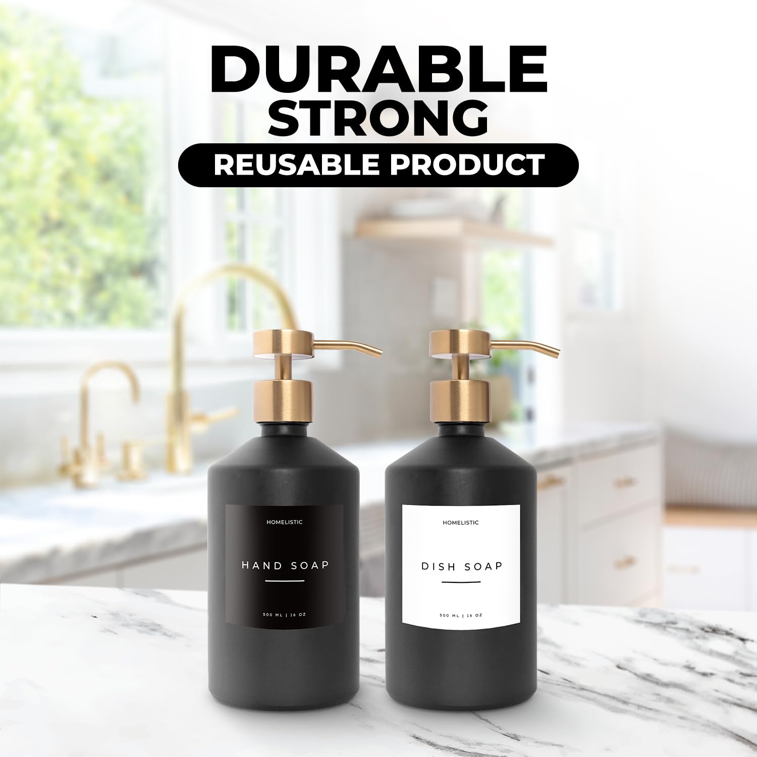 Set di 2 eleganti dispenser di sapone in vetro con erogatore dorato
