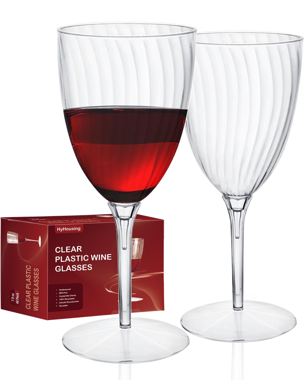 48Pcs Plastic Wine Glasses, Clear Disposable Champagne Flutes Reusable Plastic Cocktail Shot Cups for Whiskey Home Daily Life Party Birthday Wedding,New Years Eve Party Supplies 2024 (7.9oz)