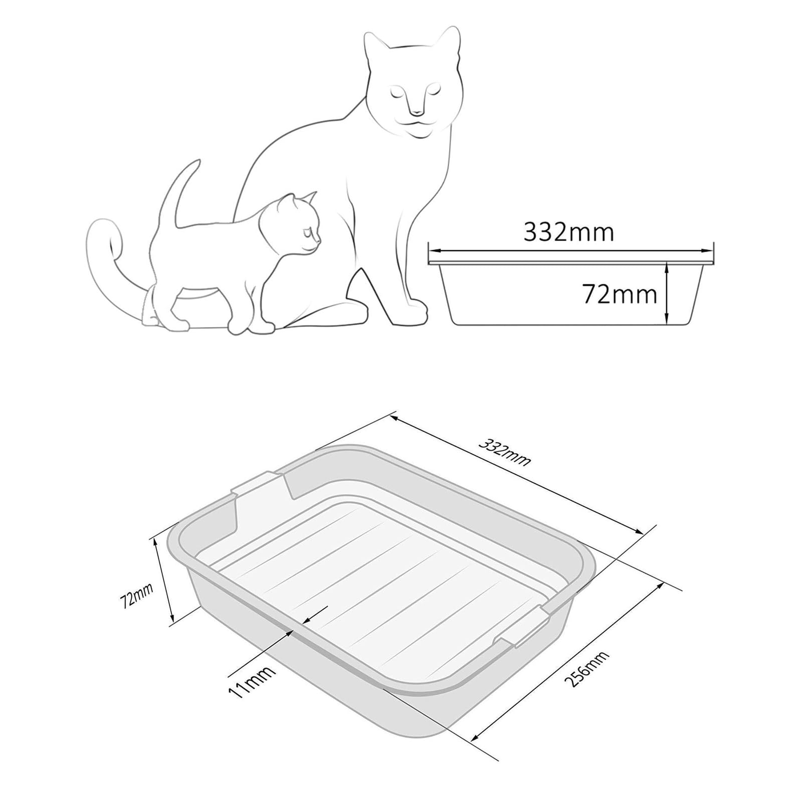 Set Katzentoilette mit Rand und Reinigungssieb und Erste Schalentoilette für Kätzchen Katzenbabys Kaninchen Katzenklo Abnehmbarer Hochrand Reinigungssieb Grau
