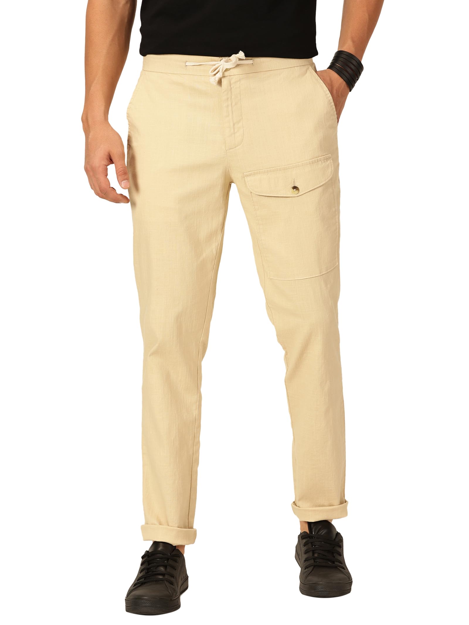 thomas scott Men's | Solid | Light Weight | Breathable Fabric | 5 Pocket | Mid Rise | Slim Fit | Linen | Button with Drawstring | Chino Trouser | Pants-picture-41