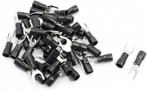 IIVVERR 50 x SV3.5-6 Terminal de horquilla pre aislado negro para AWG 14-12 Cable 14" Stud (50 x SV3.5-6 Terminal de horquilla pre aislado negro