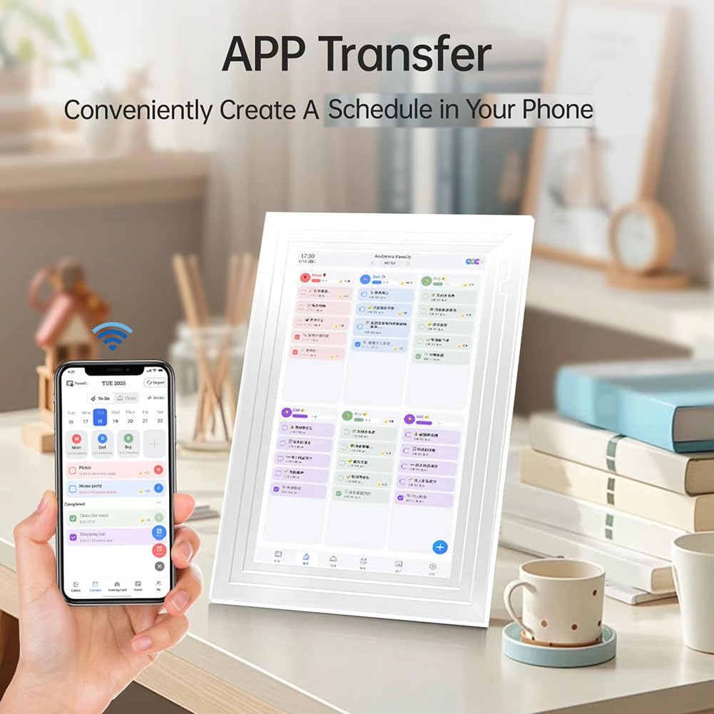 Calendario Digitale per Le Faccende Domestiche, Schermo LCD IPS da 10 Pollici, Calendario da Parete per con Gestione Tramite App, Spina UE