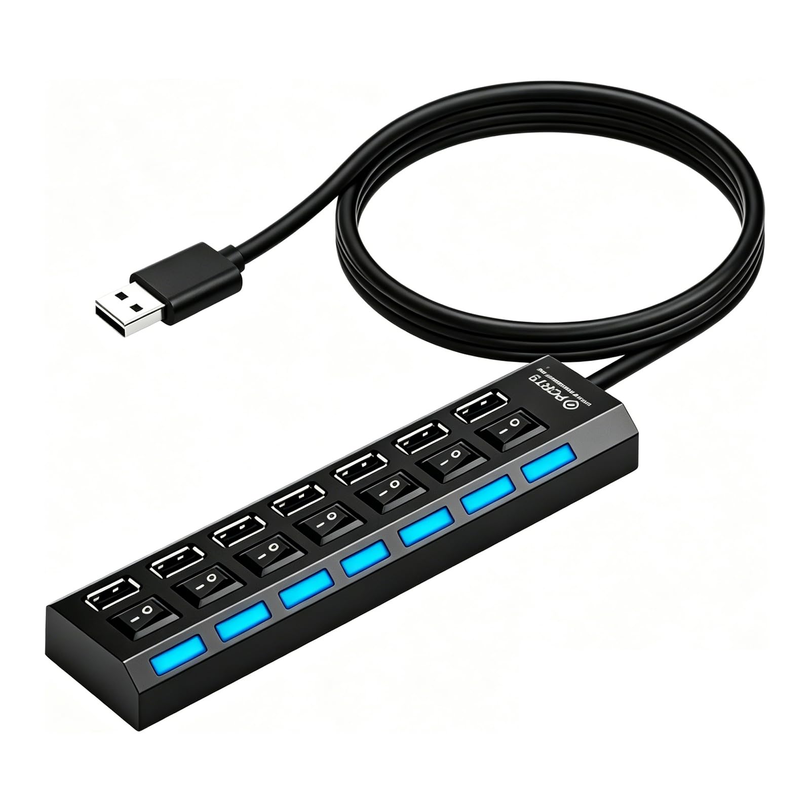 Hub USB a 7 porte, Hub con Interruttori LED Individuali, Hub Multipresa USB 2.0 per PC Mac Laptop Mouse Tastiera Hard Disk, Stampante, Trasferimento Dati 480 Mbps, Compatto e Portatile