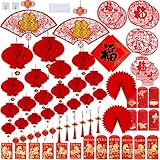 82 Pcs Chinese New Year Party Decorations Red Lanterns Red Envelopes Hong Bao Chinese Knots Tassel Chinese FU Character Paper Cutting Festival Ornaments for Asian Lunar New 2020 Year Year Of The Rat