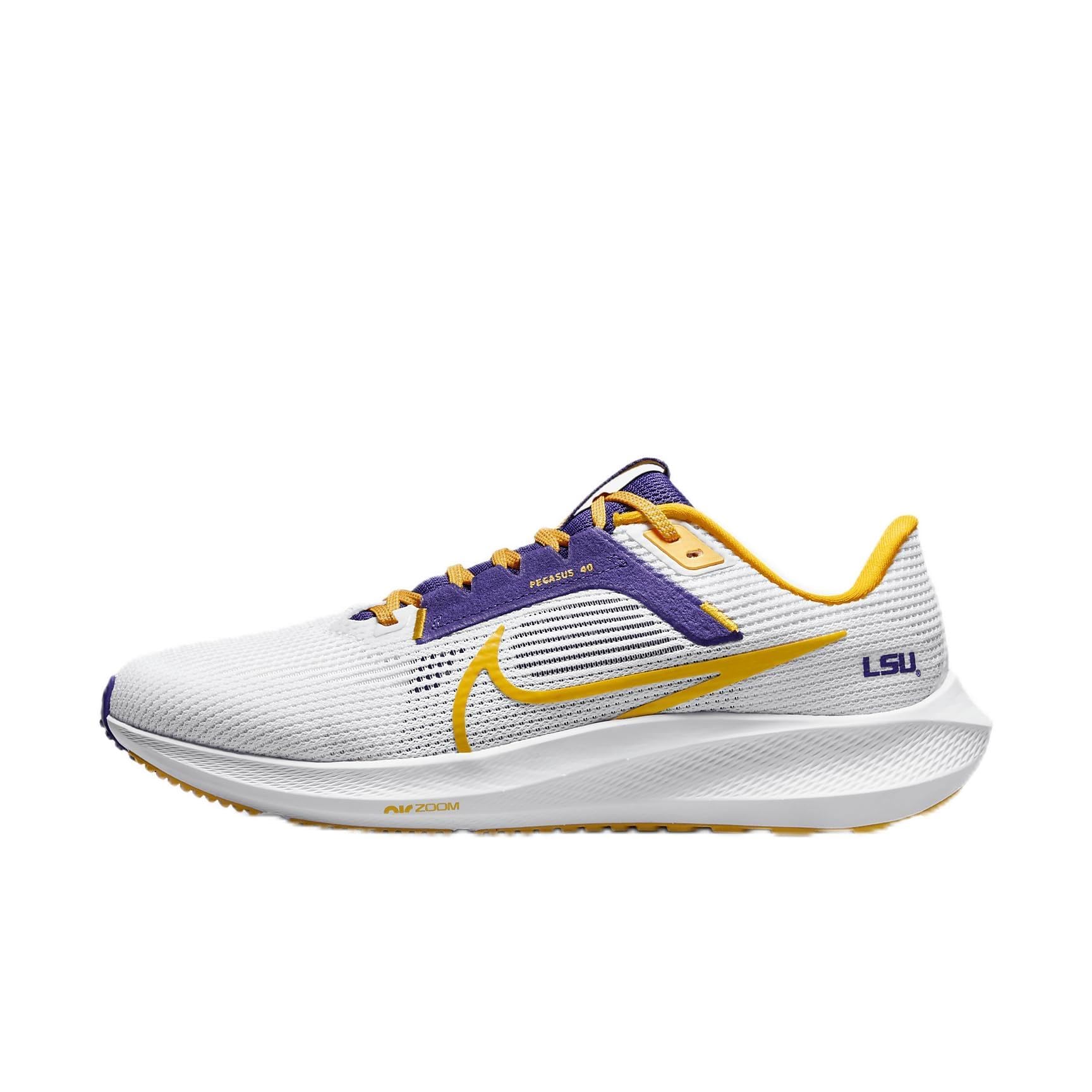 Pegasus 40 (LSU) Men's Road Running Shoes (DZ5959-100, White/Court Purple/University Gold)