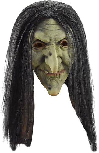 Miniatura 1 de TXGMNA Máscara de bruja de anciana, máscara de disfraz de Halloween con cabello y sombrero, espeluznante fiesta de miedo, accesorio de cosplay para