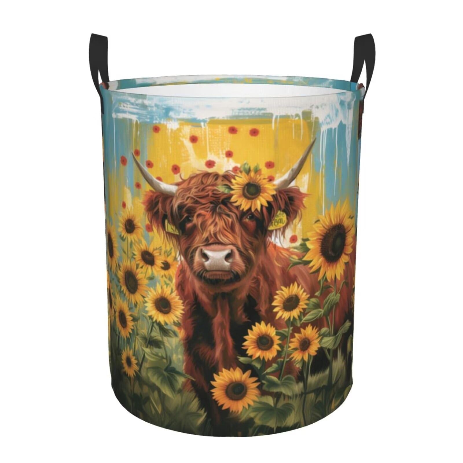 MAGIFUN Cute Cow Laundry Hamper Lundry Baskets Collapsible Clothes Basket for Bathroom Laundry Storage Bedroom Storage Cute Highland Animal Sunflower