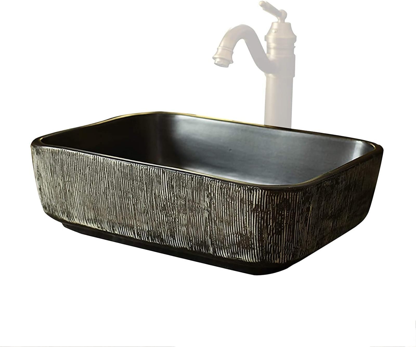 ASerZenith Bathroom Vessel Sink Ceramic Bathroom Sink Retro Rectangle Ceramic Vessel Sink Countertop Wash Basin Sink For Cloakroom Bathroom Without Overflow(B)