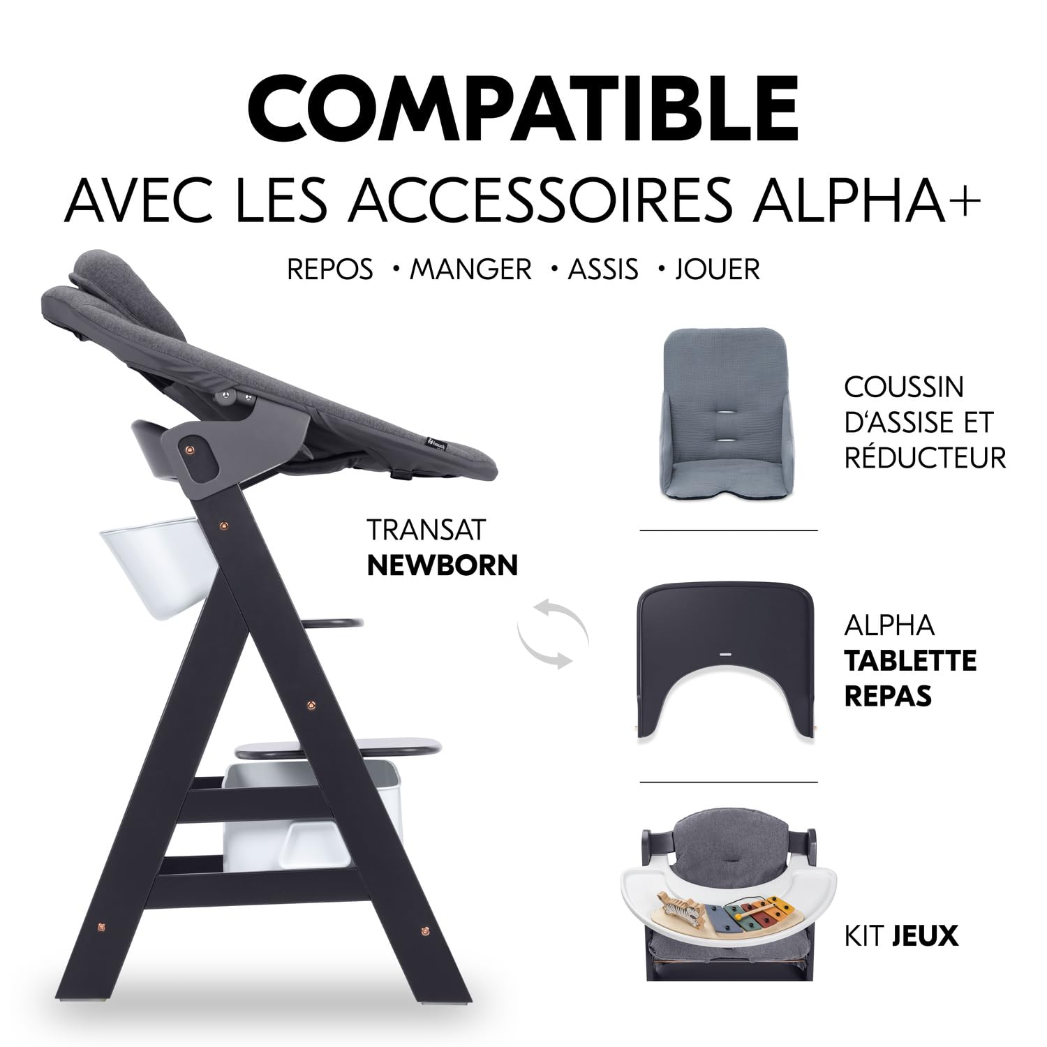 hauck Boite Rangement pour Chaise Haute Bébé Alpha+, Beta+, Arketa - Boîte avec Couvercle, Fixation Facile au Dossier, Charge jusqu'à 3 kg, Facile à Nettoyer, Blanc
