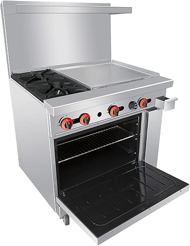 KITMA Rangos de gas comercialesrangos de gas independientes con 2 quemadores plancha comercial manual de 24 pulgadas y 1 horno estándar cocina de