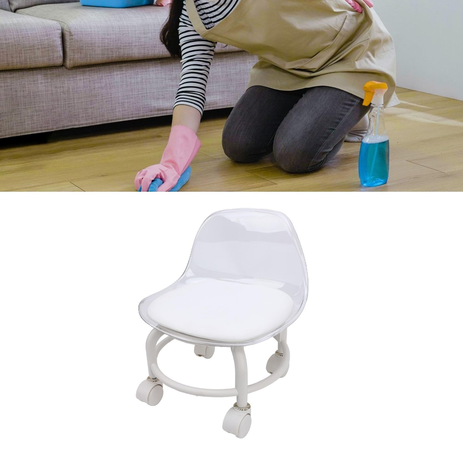 Alomejor Taburete bajo con Ruedas,Asiento cómodo y Movimiento Suave,reposapiés ergonómico,for Personas Mayores estética hogar y pedicura Profesional