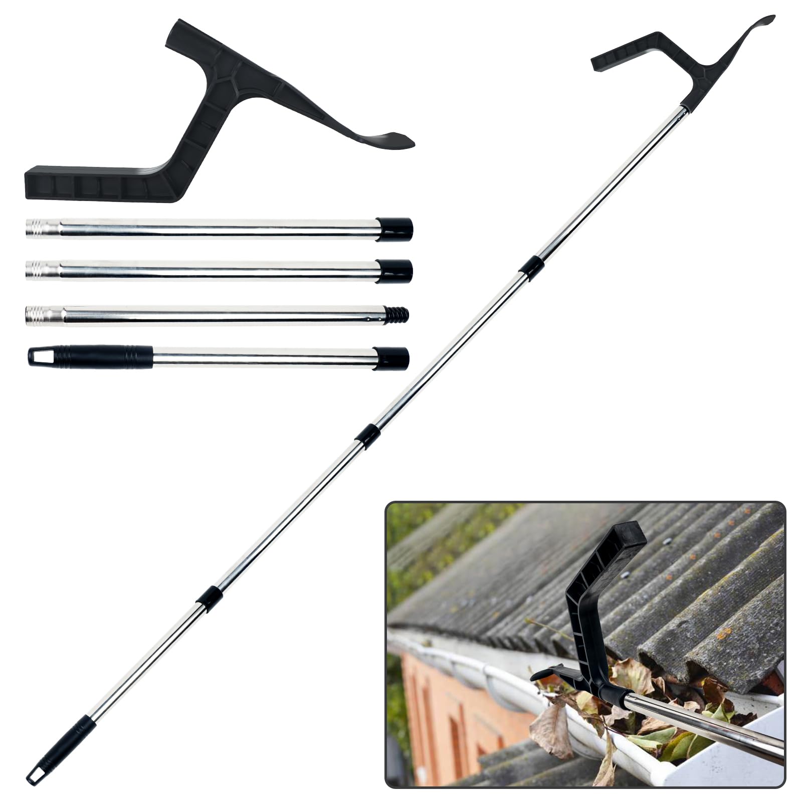 Gutter Cleaning Tools, Telescopic Gutter Cleaner, Gutter Cleaning Pole, Portable Cleaning Scraper Tool for Cleaning Leaves and Debris