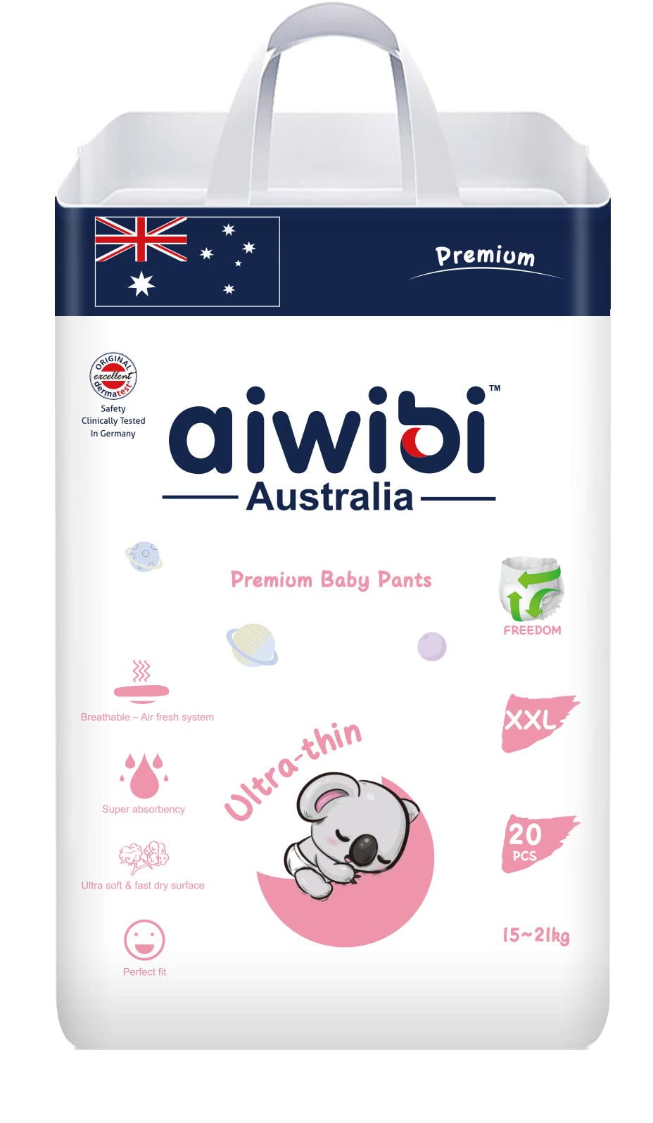 Aiwibi Ultra-Thin Premium Baby Pants Diaper, Super Soft and Ultra Thin,Anti-irritation Pants Royal Care Baby Nappy Pants, Super Absorption, 360 Stretchy Waistband (XX-Large, 20, count)