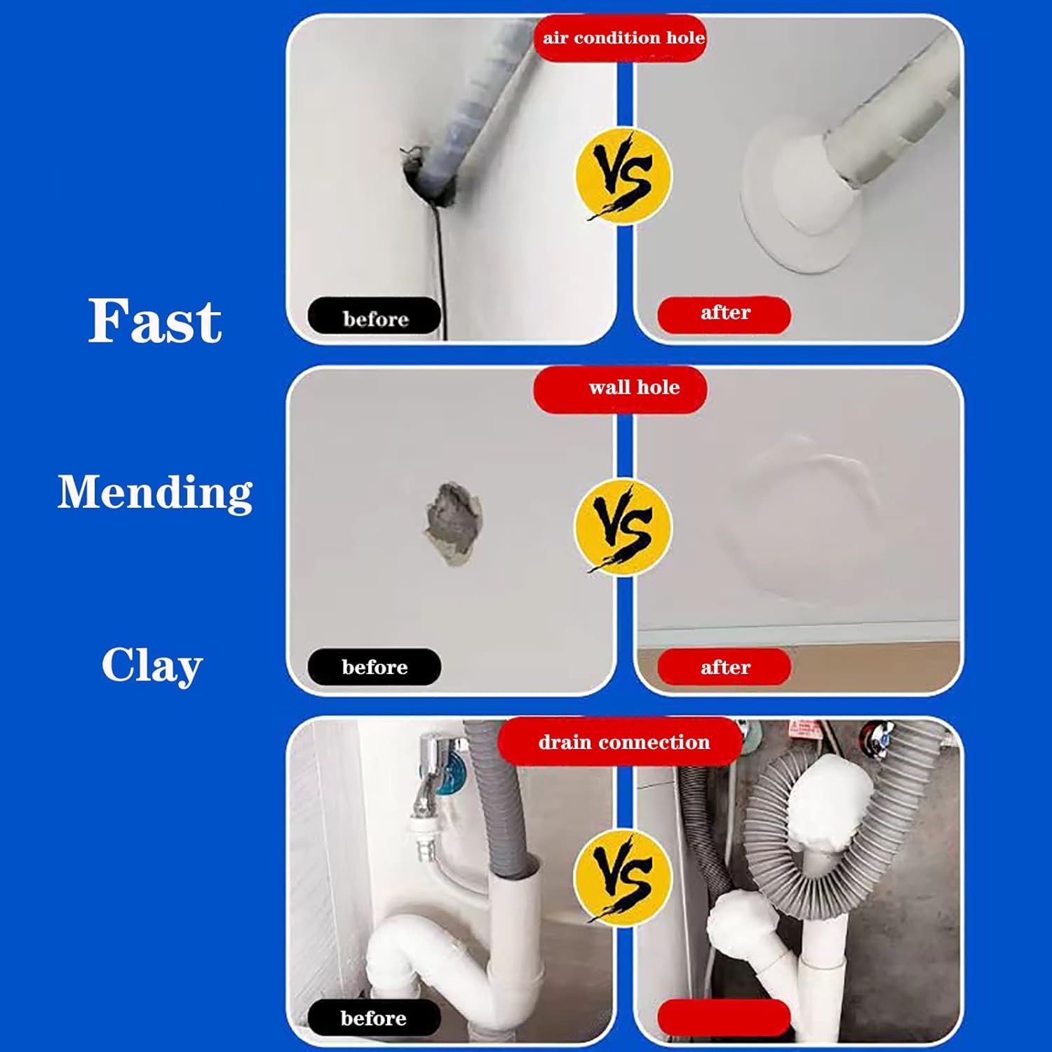 NIVAKINI Household Waterproof Sealant Mastic, Household Wall Hole Repair Mending Mud Sealant Sealing Repair, Fill Holes, Cracks, Gaps and Voids Around Windows, Doors, Pipes, Outlets, Vents (10) 2