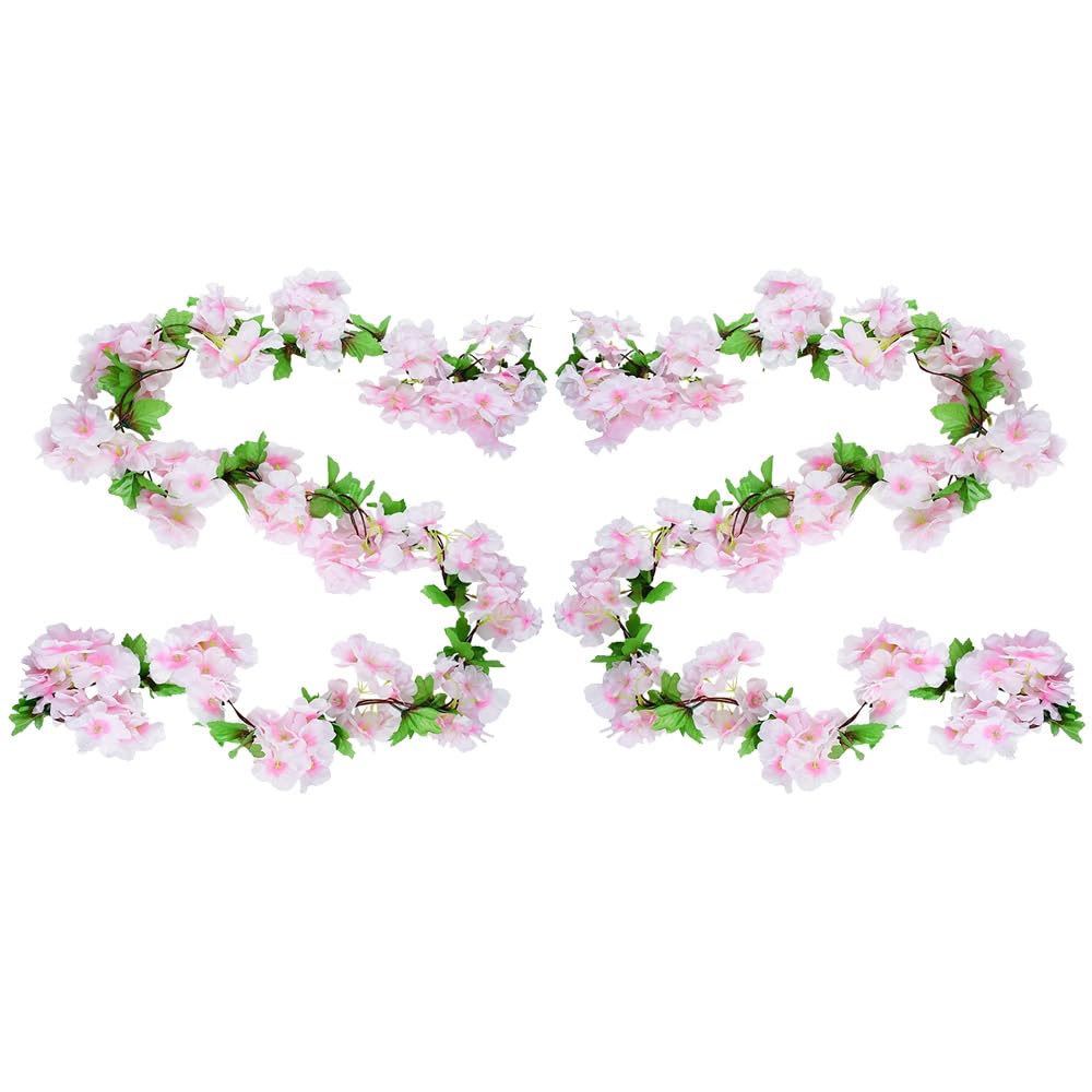 2PCS Sakura Vine Greenery Leaves Garland Artificial Flowers Plants for Hotel Wedding Home Party Garden Craft Art Decor (Light Pink)
