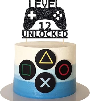 Level 12 Unlocked Video Game Cake Topper, 12th Birthday Party | No Assembly Required, Glitter Card Stock, Video Game Birthday Party, 12th Birthday Party