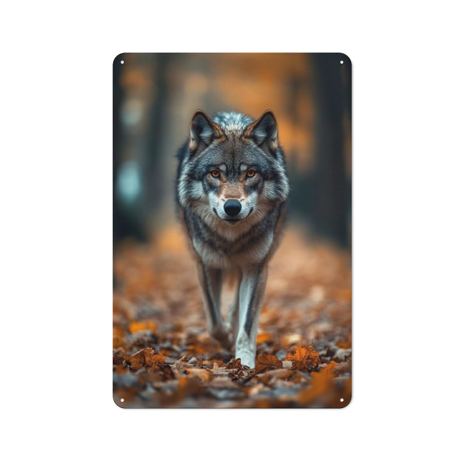 Junmoney Style-15 Wolf Portrait In Autumn Forest Vintage Tin Wall Plaque 30X20cm For Hobby Room Or Studio, A Decorative Metal Sign For Hobby Rooms And Studios