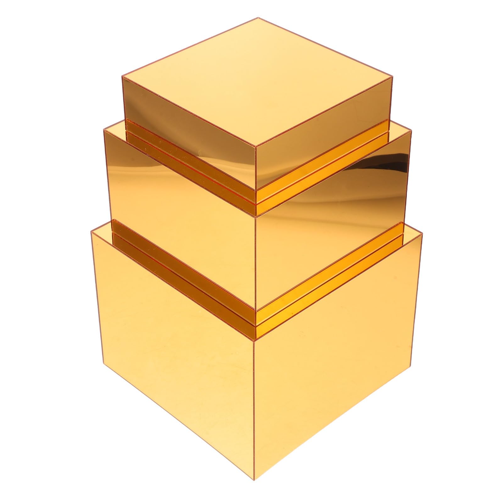 3 Stück Goldener Acryl Etagenständer mit Spiegelfläche für Desserts
