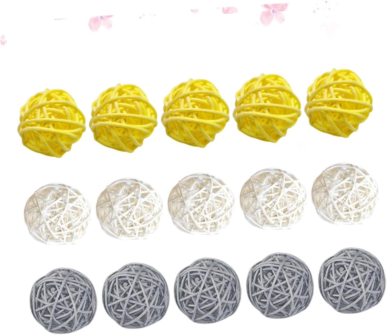 3sets Decorative Rattan Balls Creative DIY Crafts for Home Decor Wedding Party Layout Supplies Yellow White Grey Simple Vine Balls for Unique Centerpieces 15pcs*3