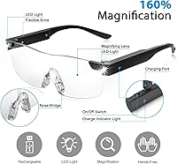 Vista 2 de SKYWAY Lupa con luz, 160% luz LED, recargable con lupa para leer pasatiempos y trabajo cerrado, manos libres