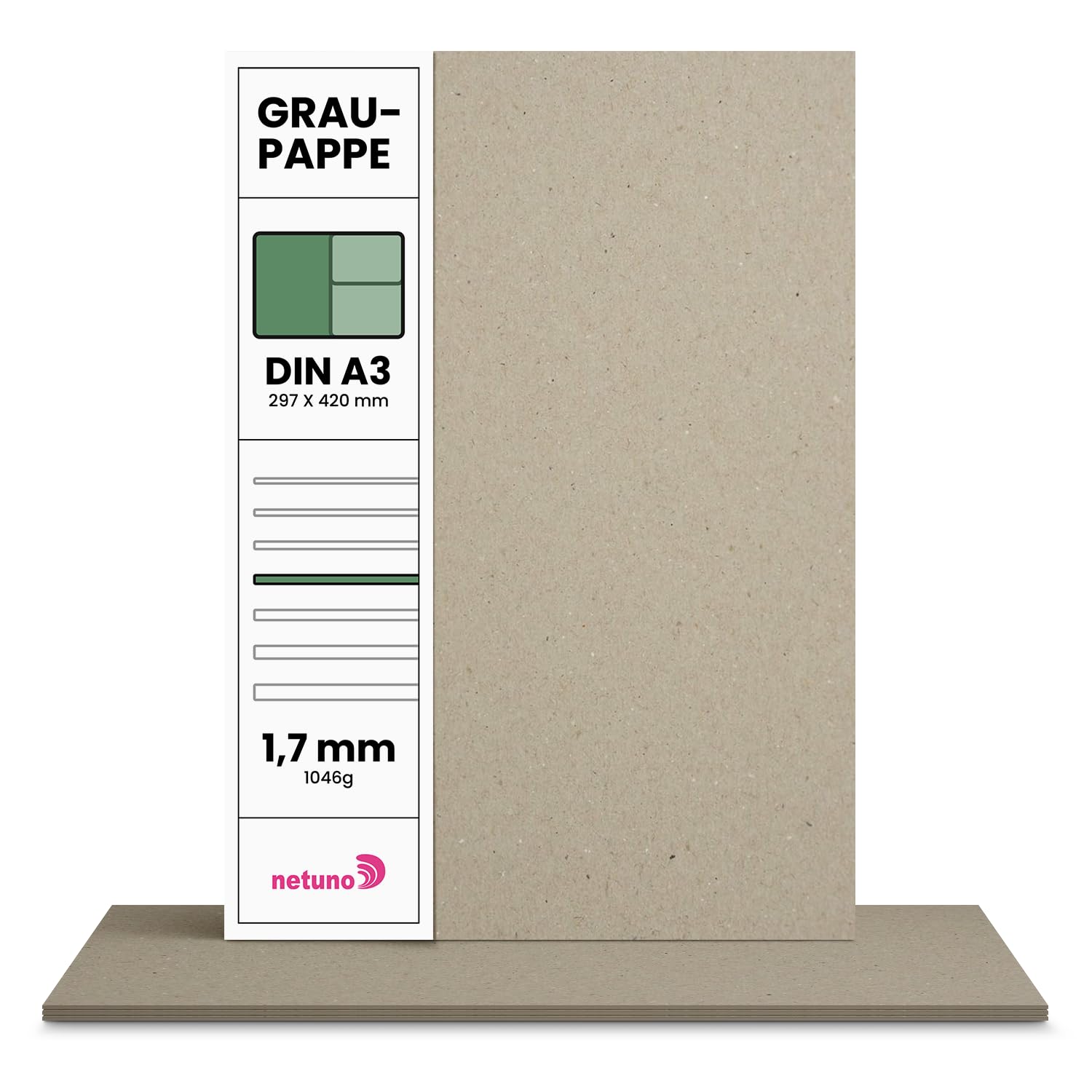 Netuno 100x Grey Cardboard A3 297 x 420 mm 11.7 x 16.5 in 1046 GSM 1.7 mm Thick Rigid Greyboard Chipboard Recycled Bookbinding Card for Calendars Model Making Packaging DIY
