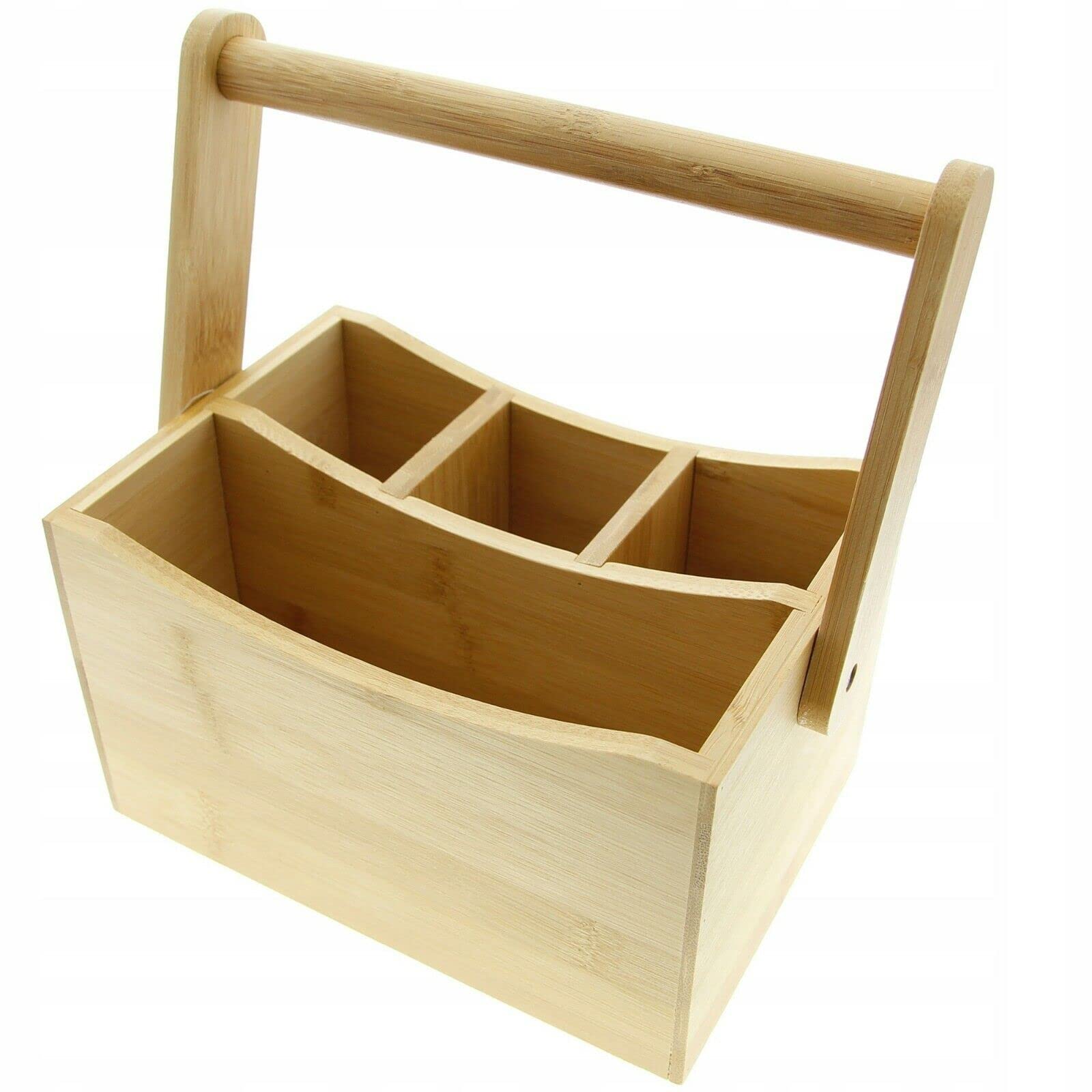 RITZYRestaurant Table Organiser Condiments and Sauce Bottles Compartments for Cutlery Wooden Kitchen Utensil Holder Handle